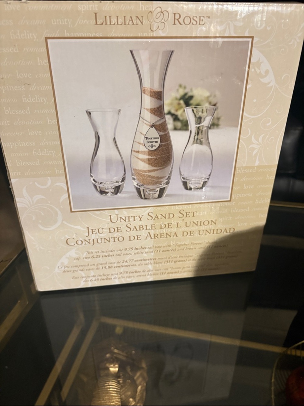 Lillian & Rose Unity Sand Set - Clear Glass with Tan and White Sand
